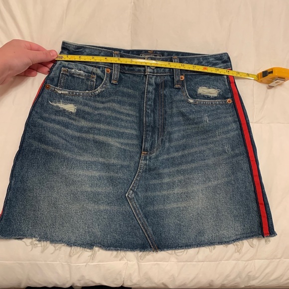 Abercrombie Jean Skirt w/ Red Stripe + Distressing - Picture 7 of 10